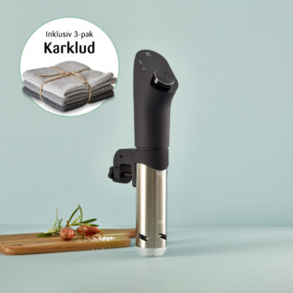 Holm sous vide stick 1200 watt sølv/sort + Karklude strik 3 stk 25x25 cm grå - Holm