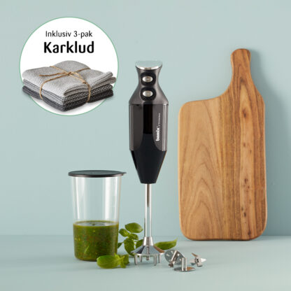 Bamix stavblender Maestro 160 watt sort + Karklude strik 3 stk 25x25 cm grå - Bamix