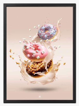 Farvede Donuts Splash | Køkkenplakat - 21x30 cm (A4) - Køkkenshop