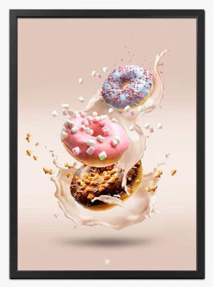 Farvede Donuts Splash | Køkkenplakat - 21x30 cm (A4) - Køkkenshop